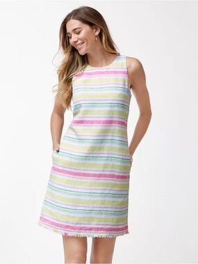 Tommy Bahama Tulum Stripe 100% Linen Shift Dress Size M